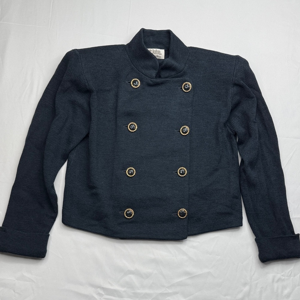 St. John Green knitted two piece suit size 8 double breasted and skirt vintage - Picture 7 of 11